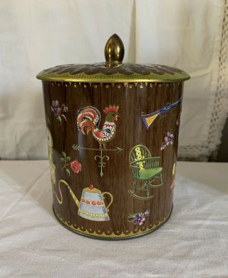 Vintage Daher Biscuit Cookie Tin Canister England Flowers Farm Decor
