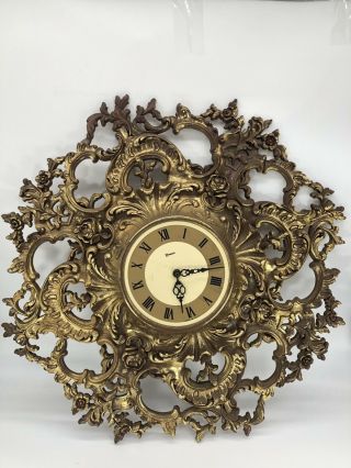 Vintage Mid Century 24” Atomic Syroco Gold Starburst Wall Clock - Quartz Read Desc