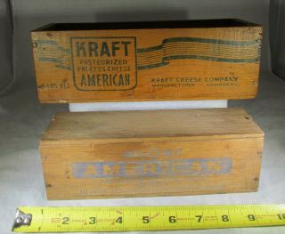 Vintage 5lb Kraft Cheese Co.  & 2lb Mel - O - Bit American Cheese Wooden Boxes W/ Top