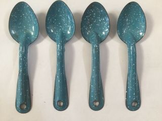 Granite Ware Enamelware Blue Speckled Vintage Set Of Camping Spoons 4 Hiking
