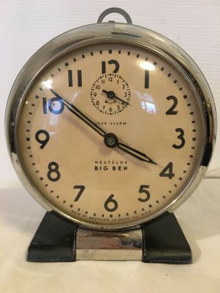 Vintage Westclox Big Ben Loud Alarm,  Chrome Clock,  1930 