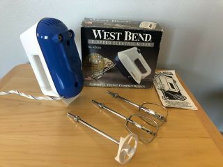 West Bend 3 Speed Blue & White Electric Handheld Mixer Model 41015x