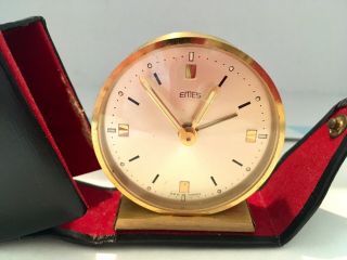 Emes German Art Deco Wind - Up Alarm Clock Mercedes Leather Case Travel