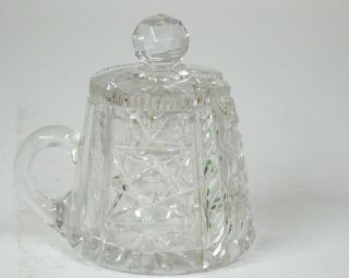 Vintage Cut Crystal Glass Salt Cellar Lidded Mustard Jar 2 3/4 "