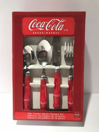 Coca Cola Flatware 16 Piece Red Contour Bottle Dishwasher Safe Set Of 4