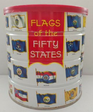 Vintage 1970 Hills Brothers Flags Of The 50 Fifty States Tin Coffee Can