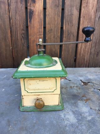 Coffee Grinder Mill Antique Wood And Tin W/ Drawer Great