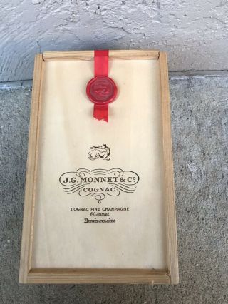 Jg Monnet Cognac Liquor Box Vintage Wood Empty Crate Storage