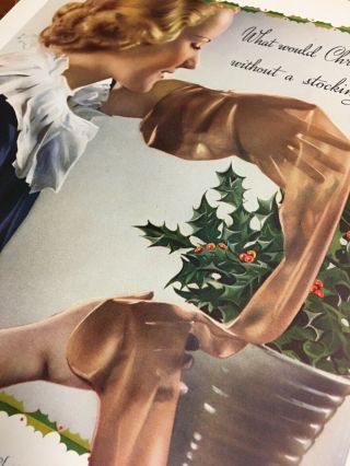 Vintage 1936 Bear Brand Ladies’ Stockings Nylon Hose Christmas Print Ad Color