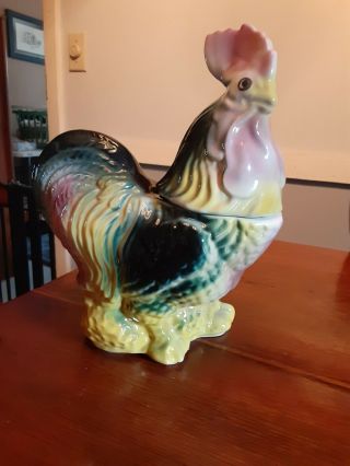 American Bisque Pottery Cookie Jar Rooster/ Chicken 11 " High Great Colors