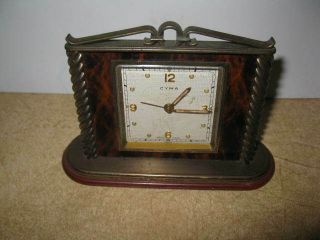 Vtg Art Deco Cyma Clock Co Desk Alarm Mantle Clock Swiss Made Solid Brass Runs
