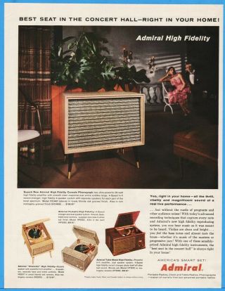 1956 Admiral Console Phonograph Chairside Table Model Portable Record Player Ad