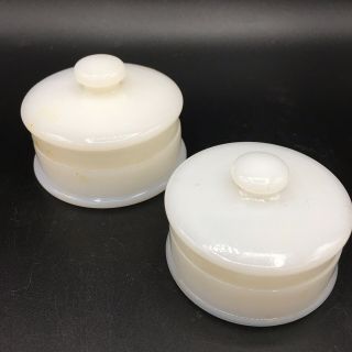 2 Vintage Milk Glass Containers With Gp On Inside Of Top