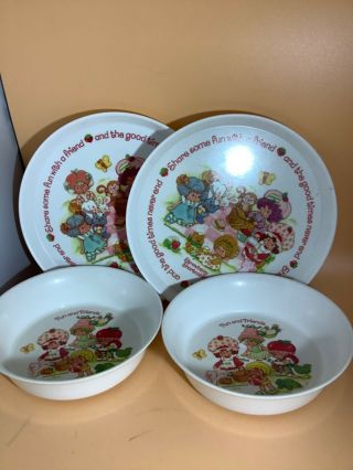 Vintage Strawberry Shortcake Plates And Bowls,  Plastic,  By Silite