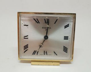 Vintage Swiza 8 Gold Tone Alarm Clock Swiss Made T For Decor Or Parts