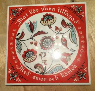 Vtg Berggren Swedish Ceramic Trivet: A Meal Should Be Done With Butter And Love