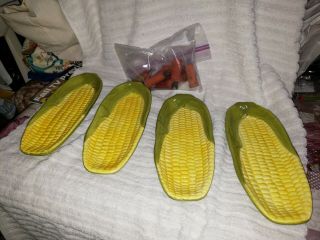 Vintage Corn On The Cob Butter Dishes.  Set Of 4 Ceramic Butter Dishes.  Holders.