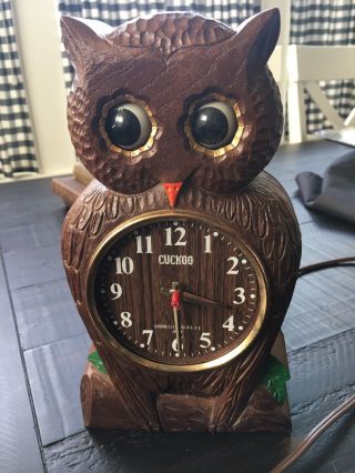 Vintage Owl Clock With Moving Eyes,  Cuckoo Electric Co Japan