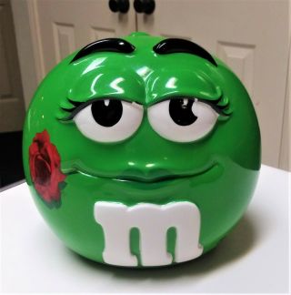 M&m Green Ceramic Candy Cookie Jar Biting Rose