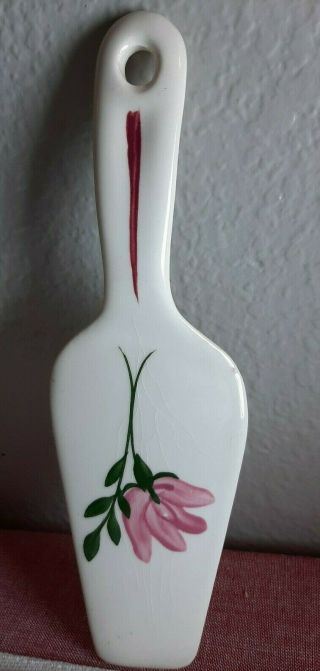 Vintage Ceramic Floral Pie/cake Server Pink Flower Green Stem 9 1/4 " Sn 47
