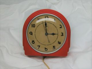 Telechron Electric Wall Clock Model 2h07 Vtg Art Deco Red Kitchen Clock Running