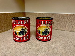2 Vintage Folgers Coffee Puzzles In Cardboard Can 3.  5” 1 1 Open