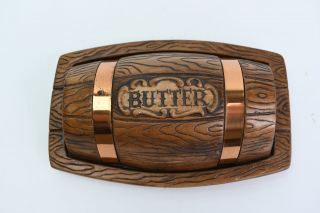 Vintage Treasure Craft Brown Chest Barrel 587 Butter Dish W/copper Band Cover