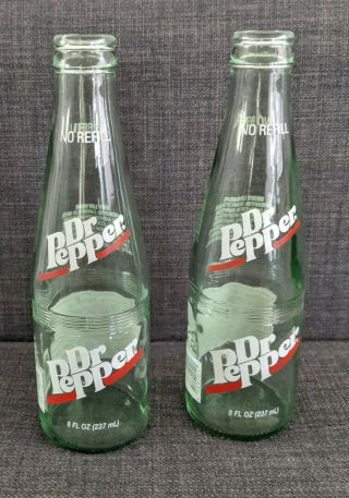 Vintage 8 Oz Dr Pepper Bottle " No Refill " Set Of 2