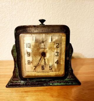 Old Vintage Art Deco Gilbert Painted Metal Case Alarm Clock - M64
