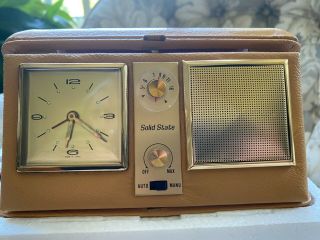 Vintage Travel Radio Alarm Clock In Leather Case,  - Solid State