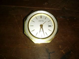 Vintage Looping 7 Jewel Lever Travel Alarm Clock W/date Brass Case