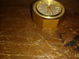 Vintage Looping 7 Jewel Lever Travel Alarm Clock w/Date Brass Case 3