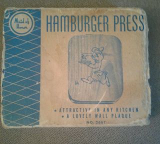 Vintage Mid - Century Sears " Maid Of Honor " Wooden Hamburger Press