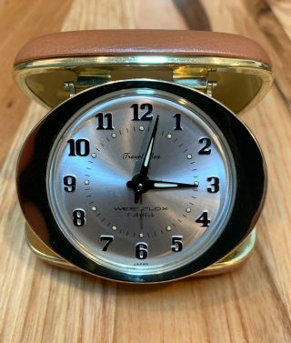 Vintage Westclox Travel Ben Windup Alarm Clock With Case / 7 Jewels / Japan