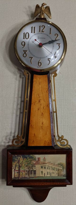 Antique Sessions Mt.  Vernon Eagle Banjo Wooden Electric Wall Clock Made In Usa