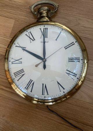 Vintage United Clock Co Brass & Glass Pocket Watch Hanging Clock Great