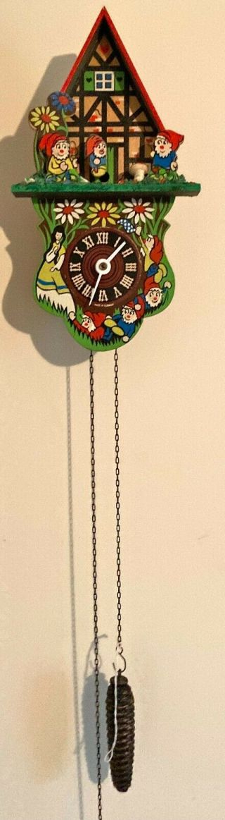 Cuckoo Clock Co.  Western Germany Hand Painted Clock - Elves - One Weight - Wood -
