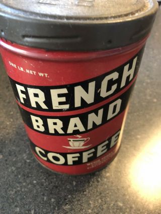 Antique Vintage French Brand Coffee Tin Can With Lid 1lb Can