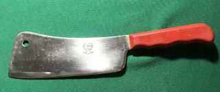Vintage Briddell Of Crisfield Made In Usa Steel Cleaver,  W/ Red Plastic Handle