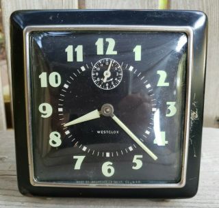 Vintage 1940s Westclox Wind Up Alarm Clock Black Art Deco Luminous Hands