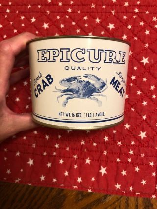 Epicure J.  M Clayton Cambridge Maryland 1 Pound Crab Meat Tin Can Md112c