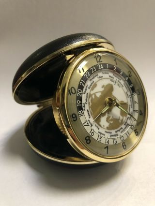 Vintage Japanese Linden Travel World Alarm Clock W/ Travel Case