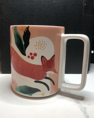 2019 Starbucks Holiday Red Pink Fox Ceramic Mug - 12 Oz