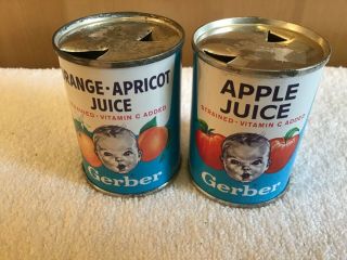 Wow Vintage Gerber Baby Food Orange Apple Juice Tin Metal Cans Advertising Prop