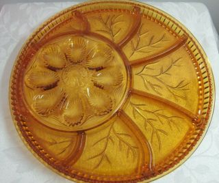 Vintage 13 " Indiana Glass Amber Deviled Egg Relish Plate