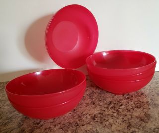 Tupperware Bowls 6 Pc Set Large & Wide Soup Cereal Cherry Red
