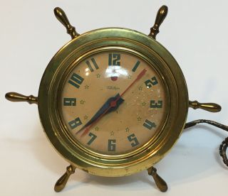 Vintage Brass Warren Telechron Co.  Electric Table Clock Ship Wheel