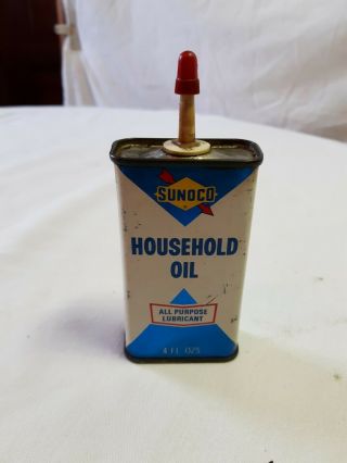 Vintage Sunoco Household Oil Advertising Tin Can Handy Oiler Pre - Owned Empty