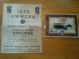 Vintage Durant Motor Car 1935 Parts List & Star Cars Sales Brochure Book 1920 