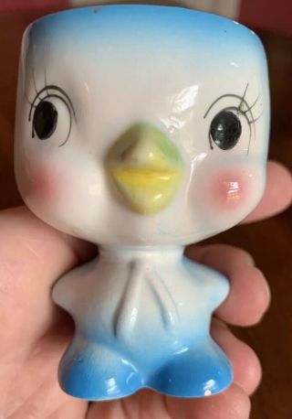 Vintage Blue Bird Egg Cup Chick Eggcup Ceramic Figurine Japan - Peep